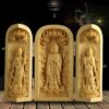 Boxwood Carved Buddha Statues Set - Elegant Home Decor - Unique Collectible