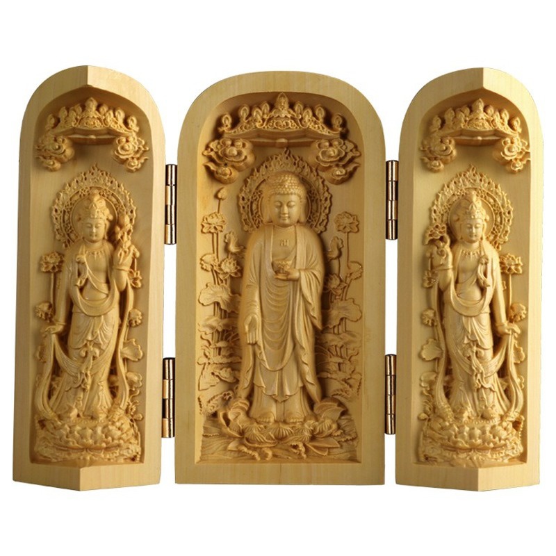 Boxwood Carved Buddha Statues Set - Elegant Home Decor - Unique Collectible Boxwood Carved Buddha Statues Set - Elegant Home Decor - Unique Collectible - Image 2