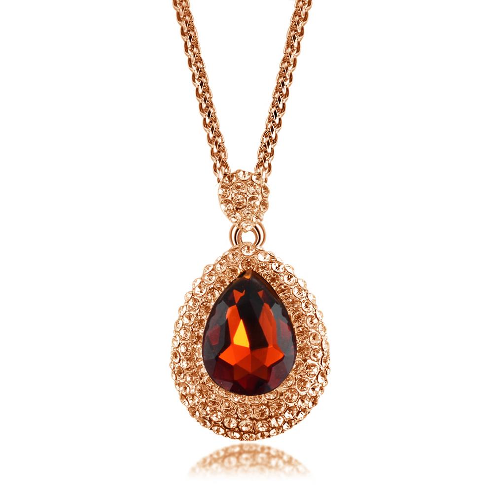 Water drop red zircon sweater chain rose gold Water drop red zircon sweater chain rose gold