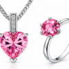 Pink Heart Shaped Necklace & Ring Set
