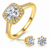 Princess Cut CZ Ring and Earring Set-GoldCear