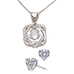 Sparkling Knot Pendant & Heart Stud Earring Set