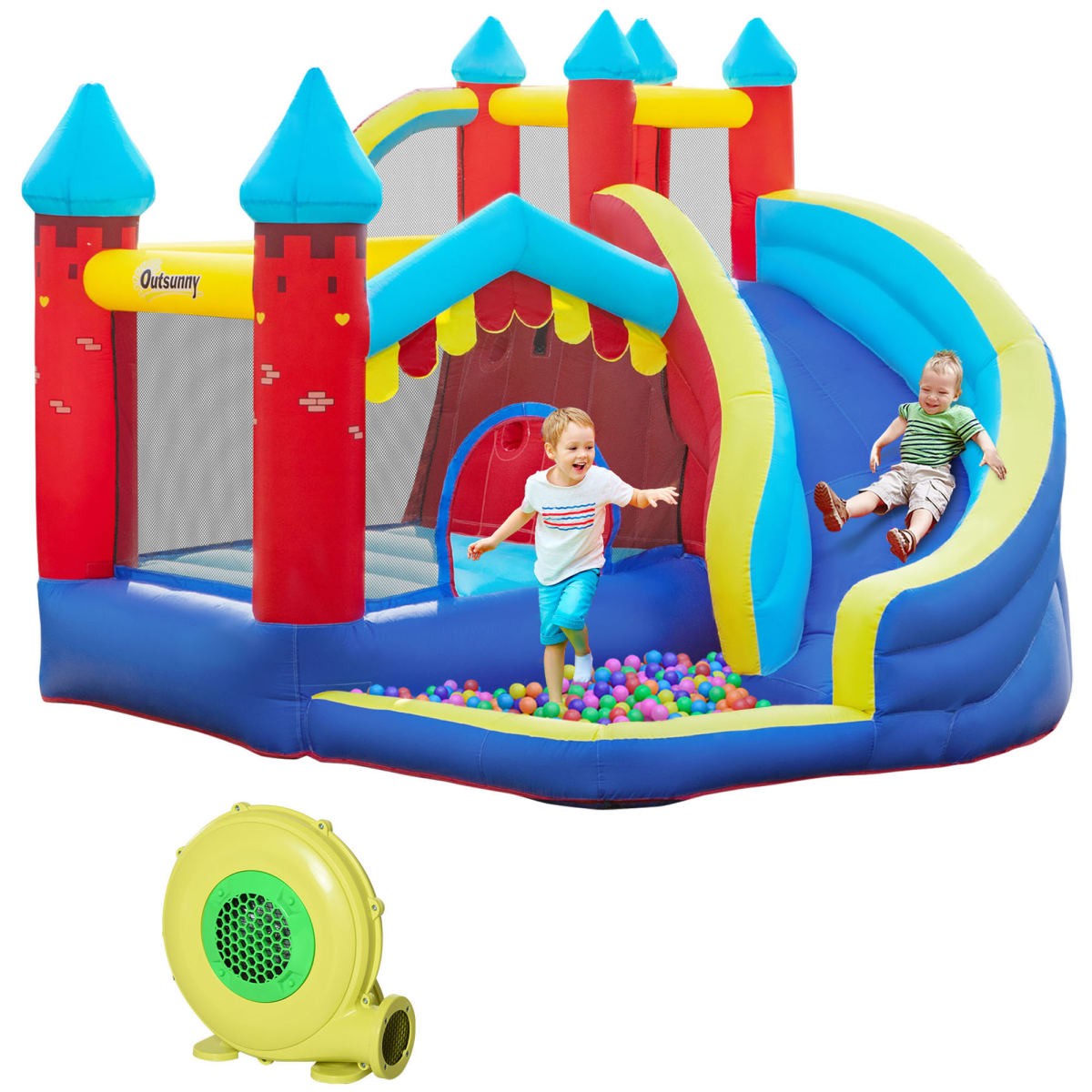 Kids Inflatable Bouncy Castle with Slide, Pool & Climbing Wall Kids Inflatable Bouncy Castle with Slide, Pool & Climbing Wall