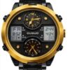 Ousuo Mens Fashion Ana Digital Big Dated Black Dial Black Plated Bracelet Watch NY London