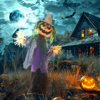 Pumpkin Scarecrow Halloween Animatronic with Red Eyes - Image 2