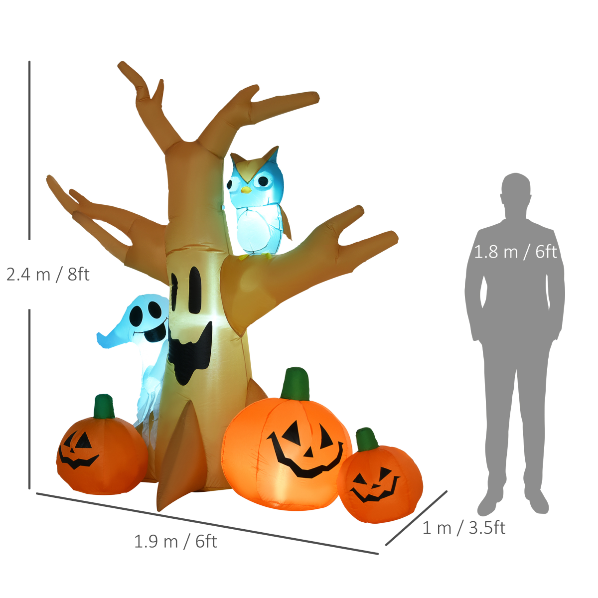 2.4m LED Halloween Inflatable Tree with Ghost, Pumpkins & Owl 2.4m LED Halloween Inflatable Tree with Ghost, Pumpkins & Owl - Image 3