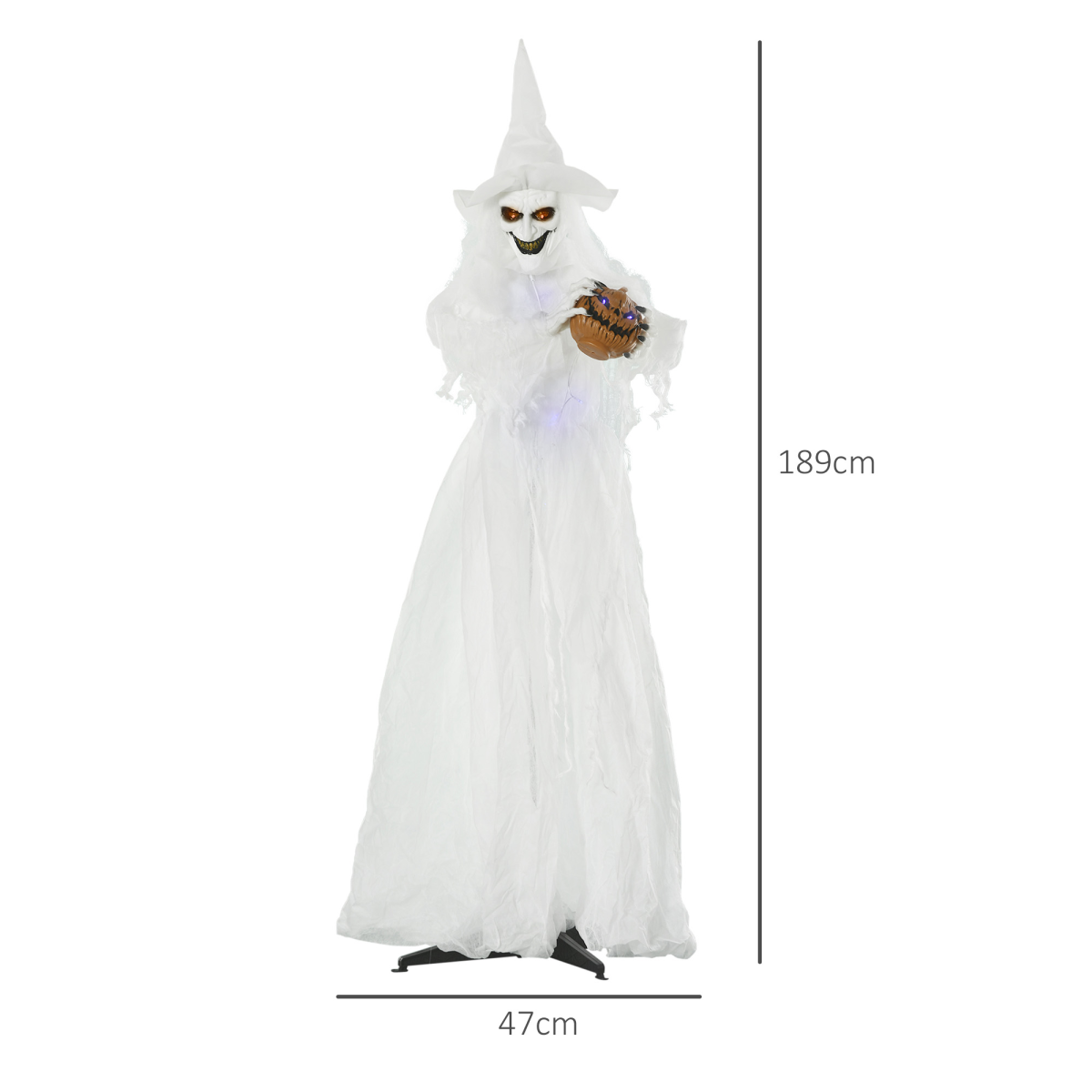 6ft Halloween White Witch Prop with Light-Up Eyes & Pumpkin 6ft Halloween White Witch Prop with Light-Up Eyes & Pumpkin - Image 3