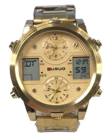 Ousuo Mens Fashion Ana Digital Big Dated Gold Dial Gold Plated Bracelet Watch NY London Ousuo Mens Fashion Ana Digital Big Dated Gold Dial Gold Plated Bracelet Watch NY London