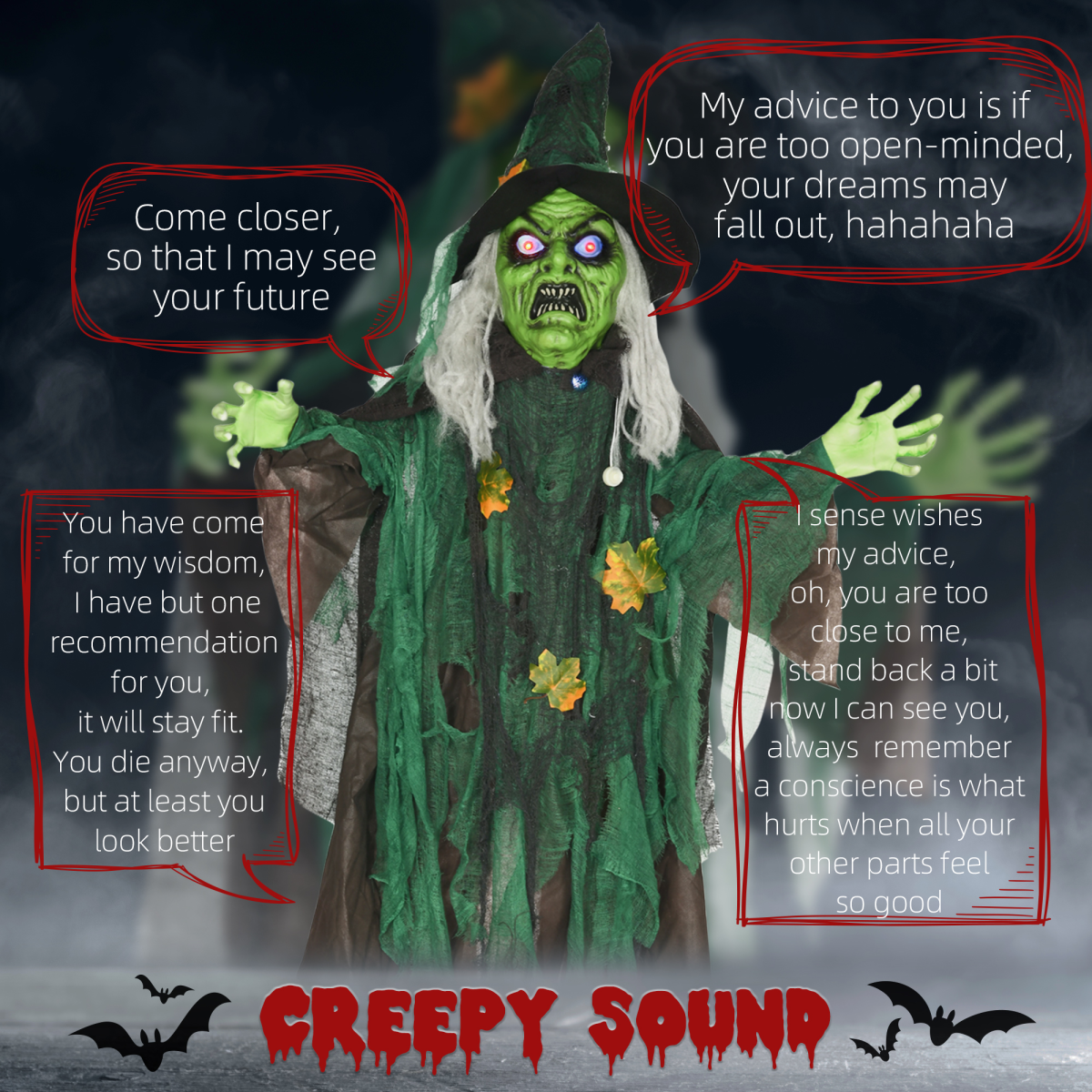 6ft Halloween Witch Prop with Light-Up Eyes & Heart 6ft Halloween Witch Prop with Light-Up Eyes & Heart - Image 4