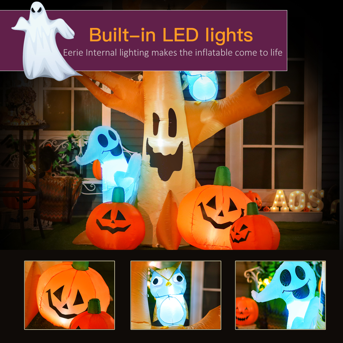 2.4m LED Halloween Inflatable Tree with Ghost, Pumpkins & Owl 2.4m LED Halloween Inflatable Tree with Ghost, Pumpkins & Owl - Image 4