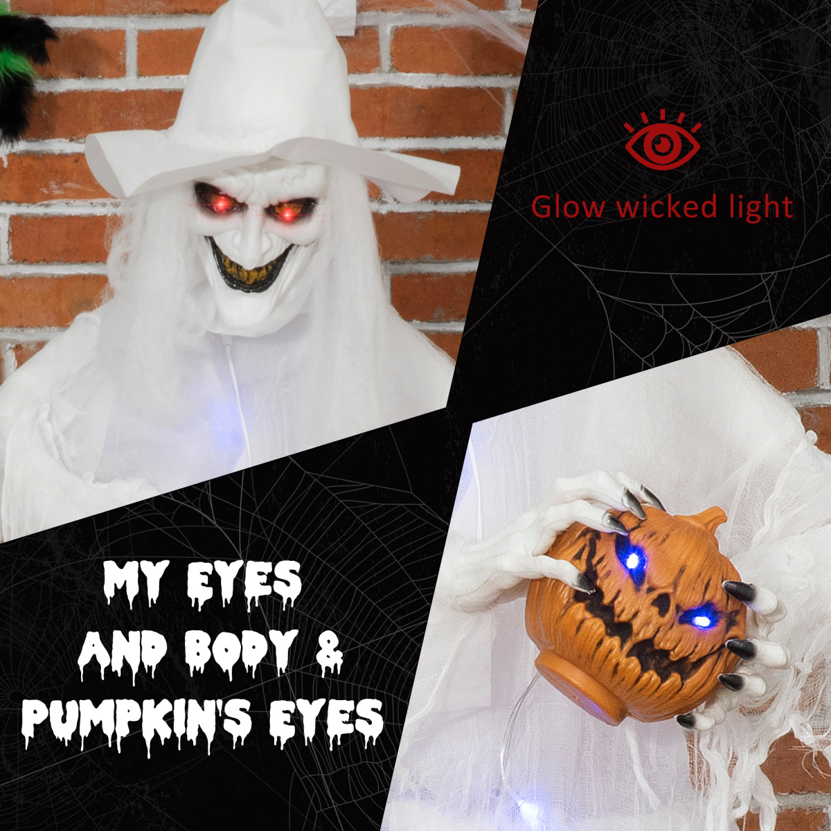 6ft Halloween White Witch Prop with Light-Up Eyes & Pumpkin 6ft Halloween White Witch Prop with Light-Up Eyes & Pumpkin - Image 4
