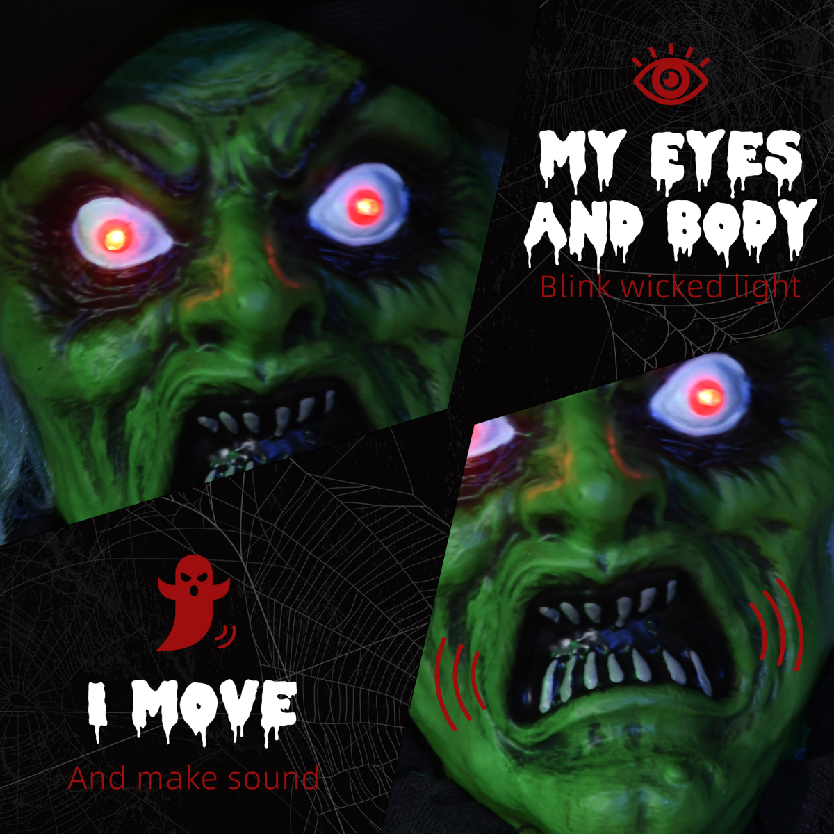 6ft Halloween Witch Prop with Light-Up Eyes & Heart 6ft Halloween Witch Prop with Light-Up Eyes & Heart - Image 5