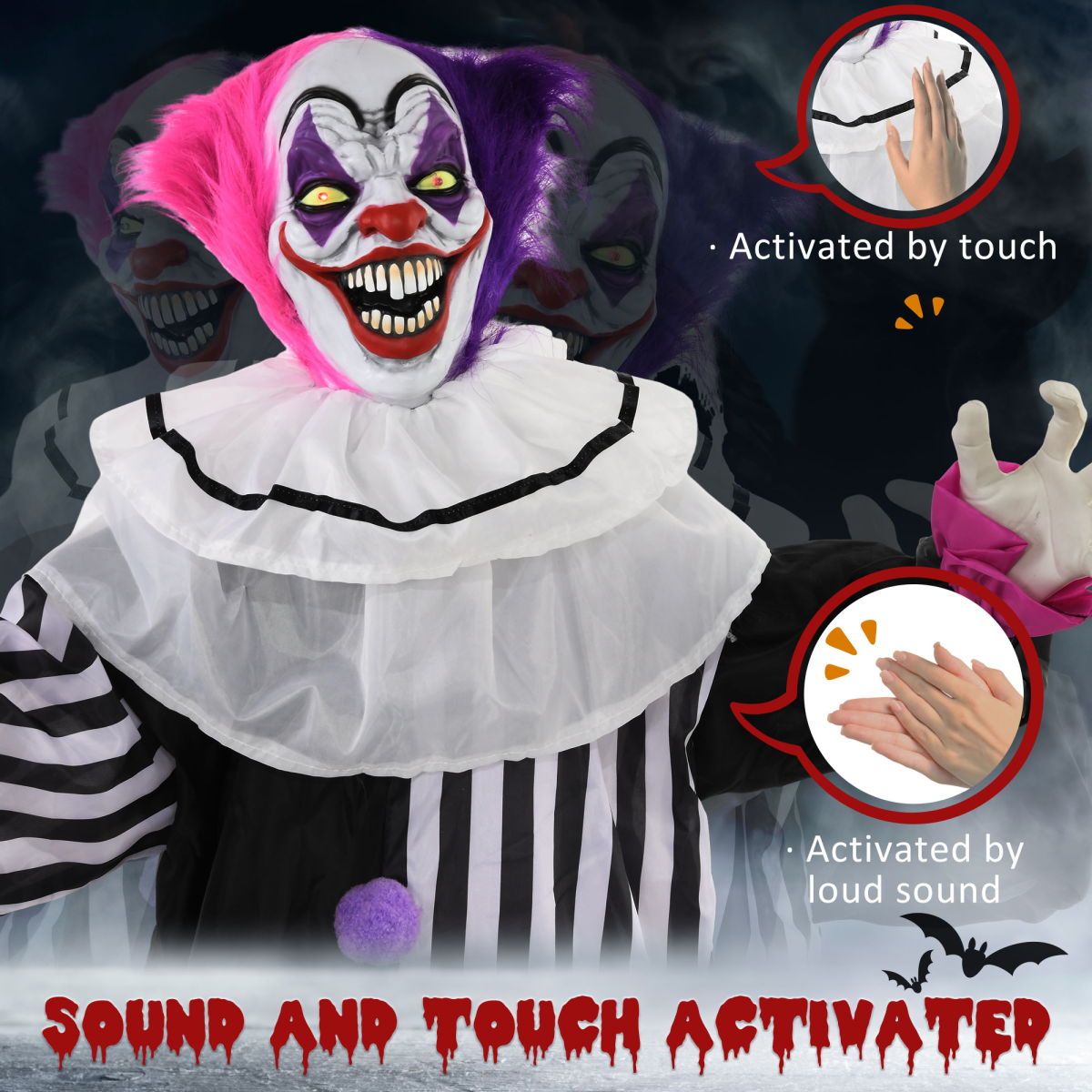 Halloween Clown Animatronic with Light-Up Eyes Halloween Clown Animatronic with Light-Up Eyes - Image 6