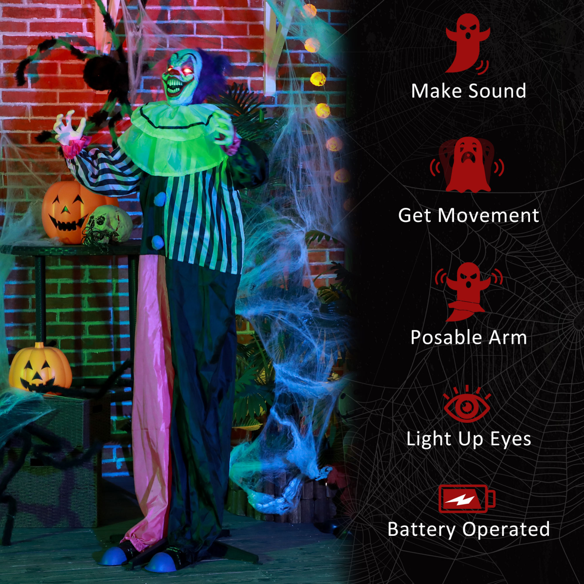 Halloween Clown Animatronic with Light-Up Eyes Halloween Clown Animatronic with Light-Up Eyes - Image 7