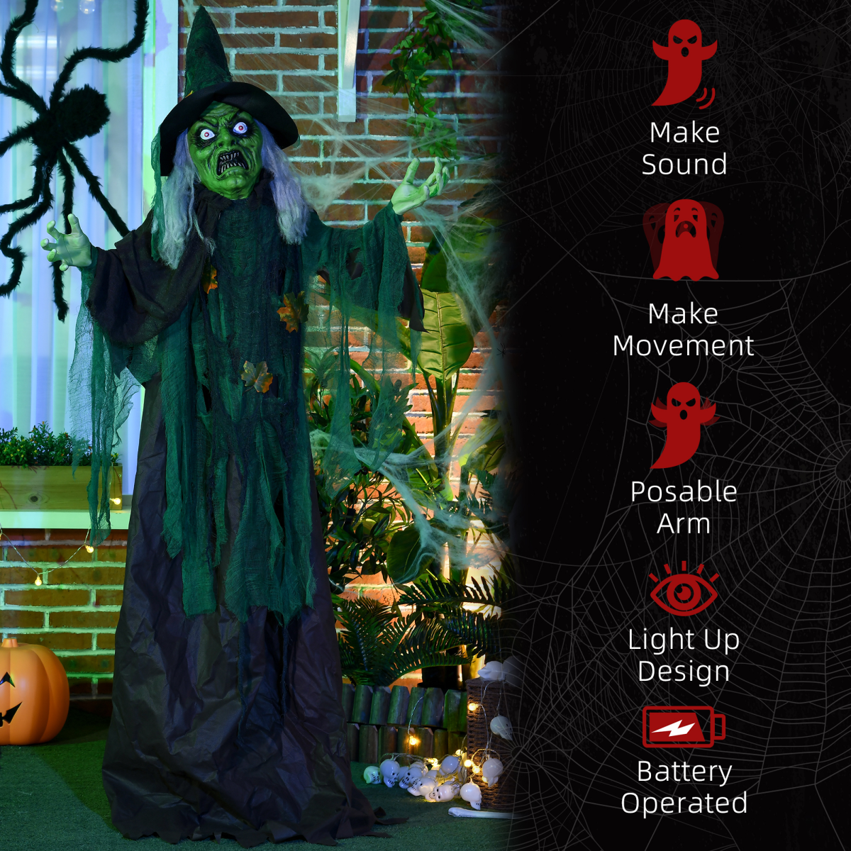 6ft Halloween Witch Prop with Light-Up Eyes & Heart 6ft Halloween Witch Prop with Light-Up Eyes & Heart - Image 8