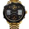 Ousuo Mens Fashion Ana Digital Big Dated Black Dial Gold Plated Bracelet Watch NY London