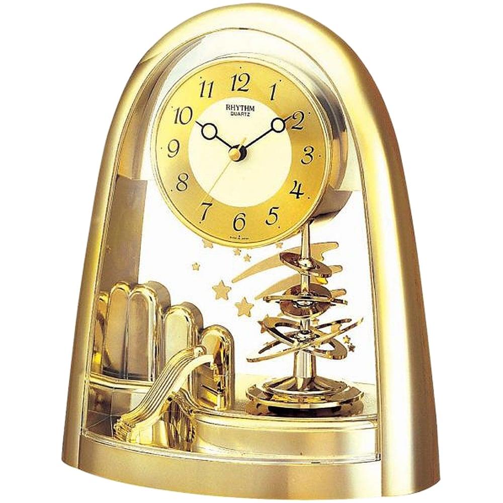 Rhythm Cont Mantel Clock Arched Top/Sprial Pendulum Gilt Rhythm Cont Mantel Clock Arched Top/Sprial Pendulum Gilt