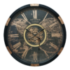 Stylish & Elegant Globe Wall Clock with Exposed Moving Gears – Industrial-Inspired Design – A Striking Timepiece with Roman Numerals, Perfect for Home, Office, or Loft Décor. (Black And Brown)