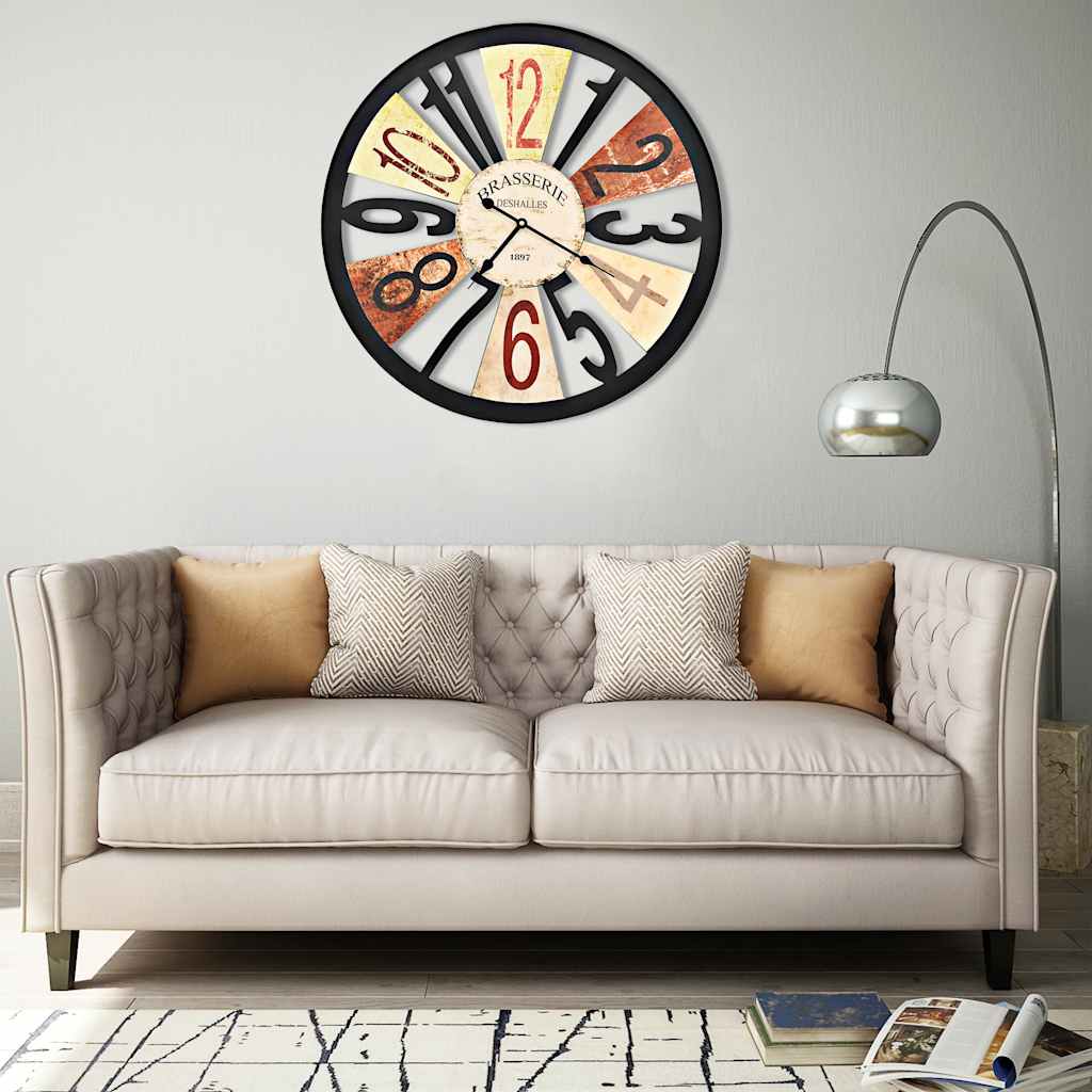 vidaXL Wall Clock | Multicolour | Metal, Paper | 60 cm Diameter vidaXL Wall Clock | Multicolour | Metal, Paper | 60 cm Diameter