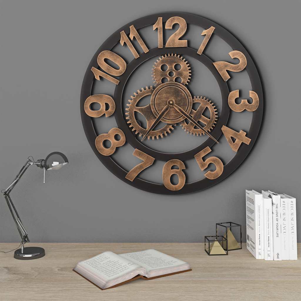vidaXL Wall Clock Metal 58 cm Golden and Black vidaXL Wall Clock Metal 58 cm Golden and Black