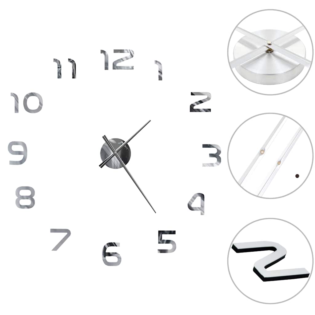 vidaXL 3D Wall Clock Modern Design 100 cm XXL Silver vidaXL 3D Wall Clock Modern Design 100 cm XXL Silver - Image 5
