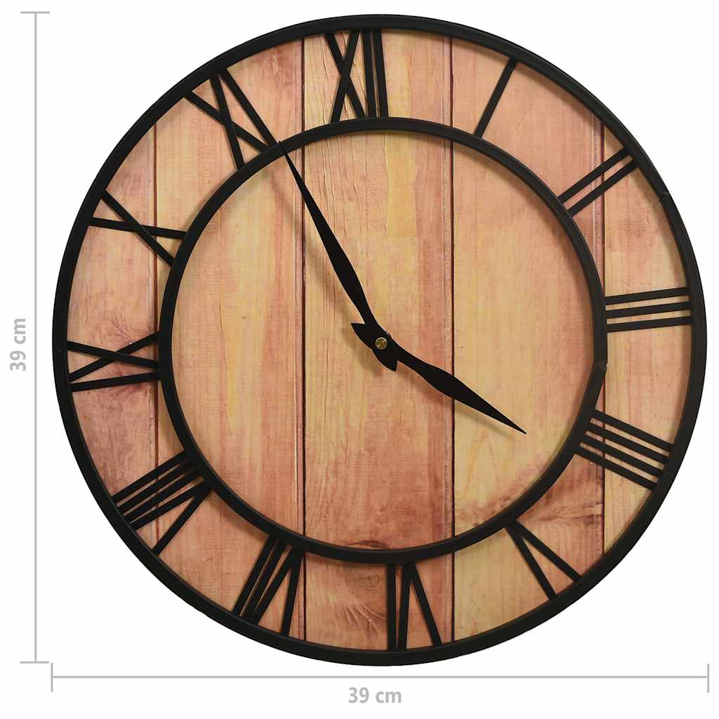 vidaXL Wall Clock 39 cm Brown and Black MDF and Iron vidaXL Wall Clock 39 cm Brown and Black MDF and Iron - Image 5