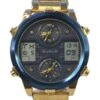 Ousuo Mens Fashion Ana Digital Big Dated Blue Dial Gold Plated Bracelet Watch NY London