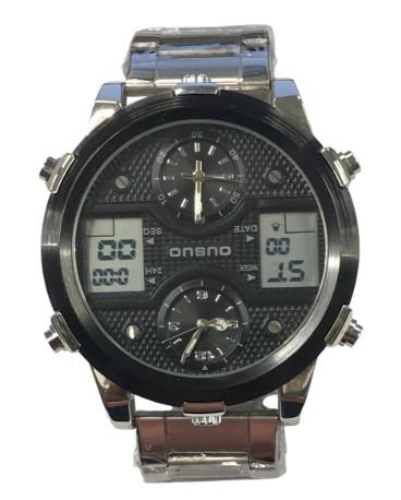 Ousuo Mens Fashion Ana Digital Big Dated Black Dial Silver Plated Bracelet Watch NY London Ousuo Mens Fashion Ana Digital Big Dated Black Dial Silver Plated Bracelet Watch NY London