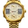 Ousuo Mens Fashion Ana Digital Big Dated White Dial Gold Plated Bracelet Watch NY London