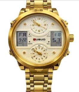 Ousuo Mens Fashion Ana Digital Big Dated White Dial Gold Plated Bracelet Watch NY London Ousuo Mens Fashion Ana Digital Big Dated White Dial Gold Plated Bracelet Watch NY London