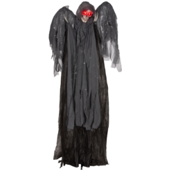 HOMCOM Winged Grim Reaper Animatronic Prop w/ Light Up Eyes, for Haunted House