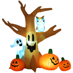 2.4m LED Halloween Inflatable Tree with Ghost, Pumpkins & Owl