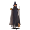 HOMCOM Halloween Witch with Broomstick Animatronic Prop with Light Up Eyes