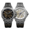 Mens Automatic Metal Hollow mechanical Dial Analogue Metal Bracelet Watch NY London