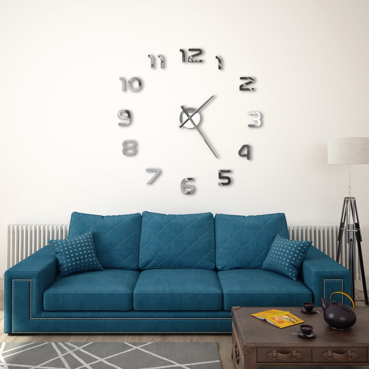 vidaXL 3D Wall Clock Modern Design 100 cm XXL Silver vidaXL 3D Wall Clock Modern Design 100 cm XXL Silver