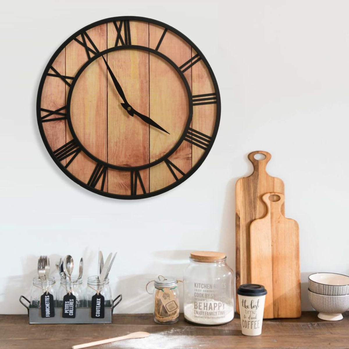 vidaXL Wall Clock 39 cm Brown and Black MDF and Iron vidaXL Wall Clock 39 cm Brown and Black MDF and Iron