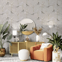 Alternative view of Japanese Garden Wallpaper in Grey – Swallow Bird & Tree Design (SW12)